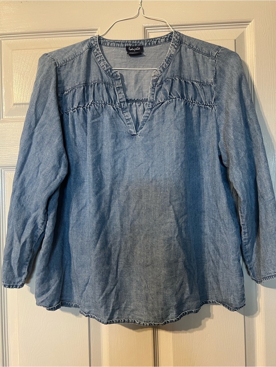 Splendid Tops - Splendid Chambray Blue V-Neck Peasant Tunic